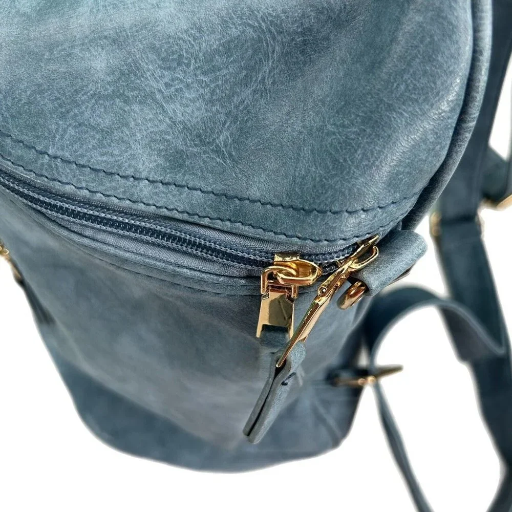 Backpack Purse Blue Vegan Leather Detachable Shoulder Strap Back & Inside Pocket